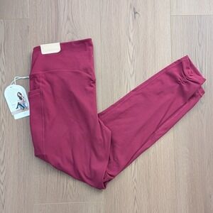 New Blogilates Women's Crisscross High-Rise Leggings Pants‎ Burgundy XS